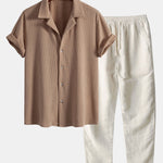 Short Sleeve Waffle Cuban Shirt & Straight Leg Linen Pants