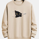 Zipper Black Cat Print Relax Fit Sweatshirt