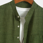 Long Sleeve Stand Collar Shirt & Straight Leg Linen Pants