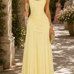 Margovil Sleeveless Back Criss Cross Solid Flowy Maxi Dress