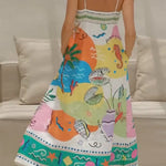 Margovil Spaghetti Strap High Waist Tropic Print Maxi Holiday Dress