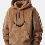 Smiley Face Embroidered Teddy Hoodie