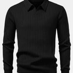 Long Sleeve Ribbed Knit Johnny Collar Polo Shirt