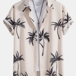 Palm Tree Print Button Up Shirt & Linen Cotton Blend Cropped Pants