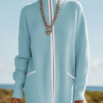 Sporty And Stylish White-trimmed Blue Knit Maxi Dress