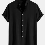 Linen And Rayon Blend Stand Collar Shirt & Linen Cotton Blend 11" Shorts