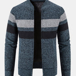 Striped Baseball Collar Teddy Lined Zip Up Sweater