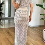 High Rise Zigzag Patterned Side Slit Maxi Skirt
