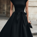 Cap-Sleeve Bow-Waist Midi Dress