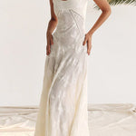 Margovil Spaghetti Strap Back Lace-up Applique Flower Lace Maxi Dress