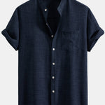 Short Sleeve Stand Collar Shirt & Straight Leg Linen Pants