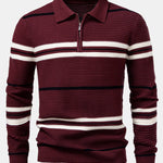 Striped Textured Zip Knit Polo Shirt
