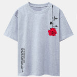 Slogan Rose Print Drop Shoulder Oversize T-Shirt