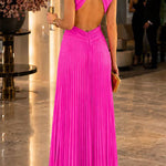 Margovil Crewneck Sleeveless Open Back Pleated Maxi Dress