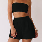 Minimalist Strapless Bandeau Top & High Waist Linen Shorts Set