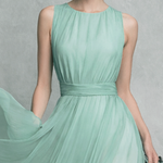 Women's Elegant Mint Green Chiffon Sleeveless Long Dress With A Fitted Waist