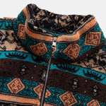 Relax Fit Quarter Zip Ethnic Geometric Patchwork Teddy Sweatshirt & Corduroy Jogger Pants