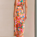 Margovil Tie Back Halter Sleeveless Waisted Maxi Floral Dress