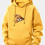Zipper Bear Print Drawstring Hoodie