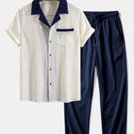 Textured Contrast Cuban Shirt & Straight Leg Pants