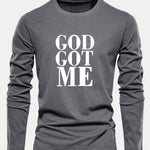 Long Sleeve God Got Me Print Cotton T-Shirt