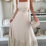 Square Neck Sleeveless Lace Splice Maxi Dress