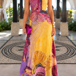 Halter Neck Floral Print Swing Maxi Dress