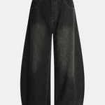 Leopard Print Washed Distressed Denim Baggy Pants