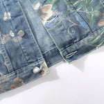 Relax Fit Flower Print Washed Denim Jacket