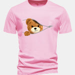 Regular Fit Zipper Bear Print Cotton T-Shirt