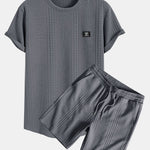 Short Sleeve Geometric Jacquard Arc Hem T-Shirt & Shorts