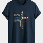 Regular Fit Retro American Flag Cross Print Cotton T-Shirt