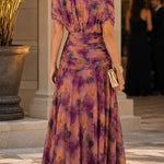Margovil V Neck Short Sleeves Floral Print Maxi Dress