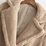 Margovil Notch Lapel Double Breasted Pocketed Fuzzy Fleece Coat
