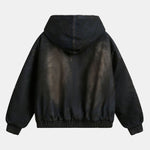 Boxy Faux Fur Collar Washed Denim Hooded Jacket