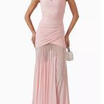 V Neck Sleeveless Splice Ruched Maxi Dress