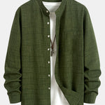 Long Sleeve Stand Collar Shirt & Straight Leg Linen Pants