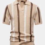 Stripe Knit V Neck Polo Shirt