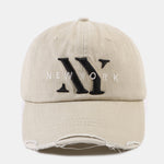 Retro New York Embroidery Cotton Washed Distressed Baseball Cap