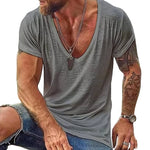 Men's Casual Cotton V Neck Short-Sleeved T-Shirt