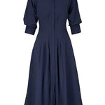 Lapel Button Up Solid Midi Shirt Dress