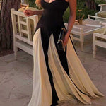 Margovil Spaghetti Strap Low Cut Color Block Swing Maxi Dress