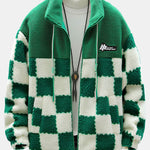 Teddy Fleece Checkerboard Stand Collar Jacket