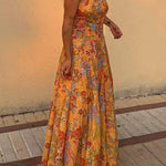 Margovil Spaghetti Strap Floral Print Chiffon Maxi Dress