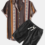 Elephant Geometric Print Shirt & Linen Cotton Blend Drawstring Shorts