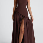 Margovil Strapless Back Lace-up High Slit Splice Maxi Dress