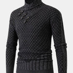Leather Buckle Knitted Jacquard Turtleneck Sweater
