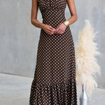 Halter Neck Backless Polka Dot Ruffle Maxi Dress