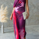 One Shoulder Ruched Waist Tie Dye Maxi Dress
