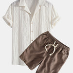 Geometric Jacquard Eyelet Cuban Shirt & Linen Cotton Blend Shorts